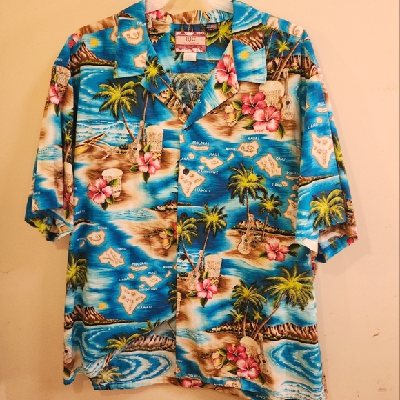 RJC HAWAIIAN ISLANDS/HIBISCUS COTTON BUTTON HAWAIIAN SHIRT, MENS SIZE 4XL  EUC. - Picture 1 of 10